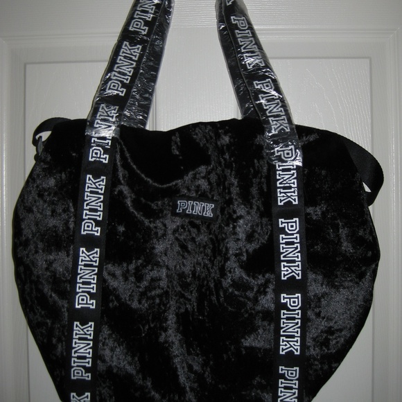 PINK Victoria's Secret Handbags - PINK Crushed Velvet Black Duffel Bag BNWT
